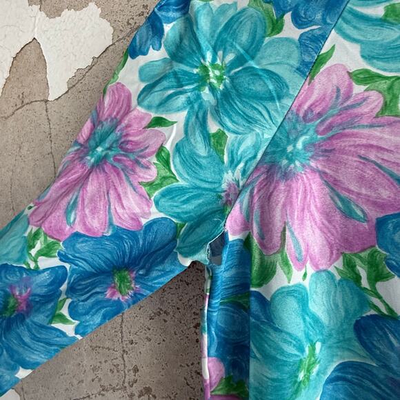 Vtg Maxi Dress Tropical Floral Zippered Caftan Housedress Miami Loungewear Med - Picture 6 of 7